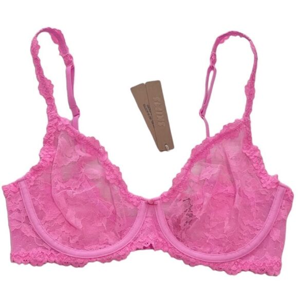 NWT SKIMS Stretch Lace Intimates Underwire Scoop Pink Sexy Lingerie Sheer Bra - Picture 5 of 7